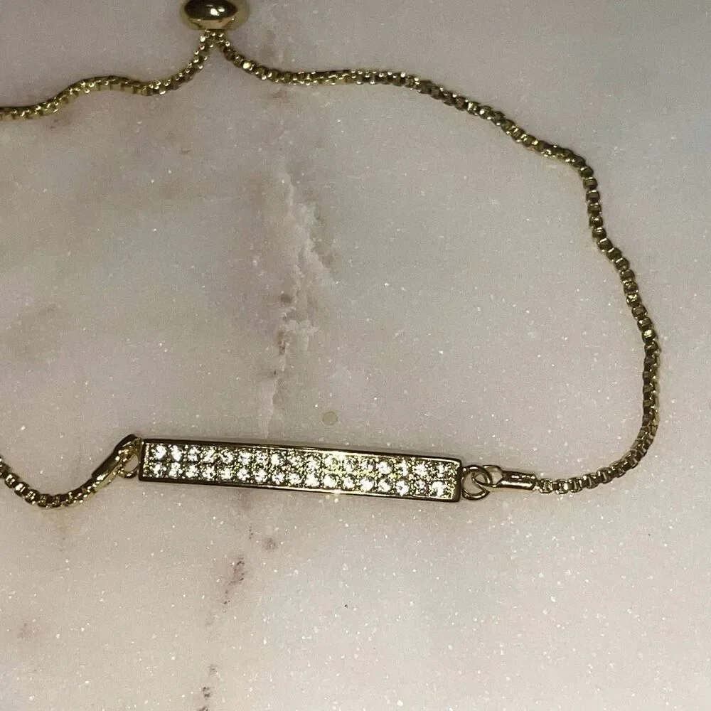 Gold Tone And Crystal Pave Slider Bracelet